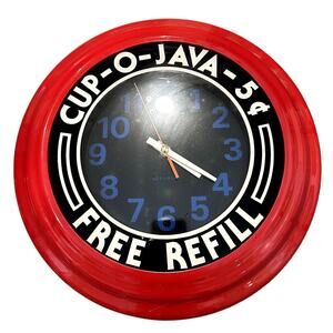 Vintage 1988 Cup-O-Java Light Up Wall Clock 13" Art Deco Retro Diner Seinfeld